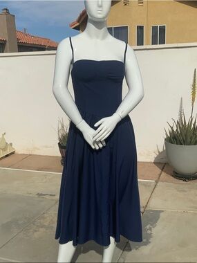 Navy Spaghetti Strap Midi Dress - Classic Women's Summer Dress